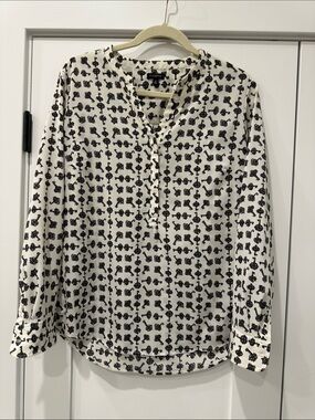 Talbots Black and White Printed V-Neck Tunic Blouse